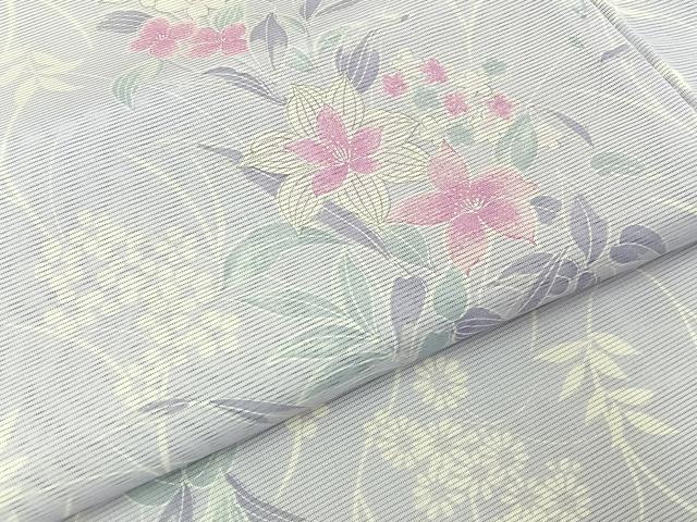 平和屋着物＊夏物　小紋　絽　草花文　洗える着物　未使用　BAAX6970hj
