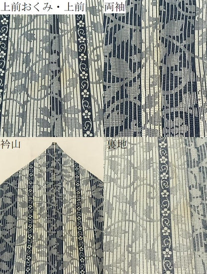 平和屋着物＊夏物　小紋　絽　葡萄蔦の葉文　洗える着物　BAAX6976hj