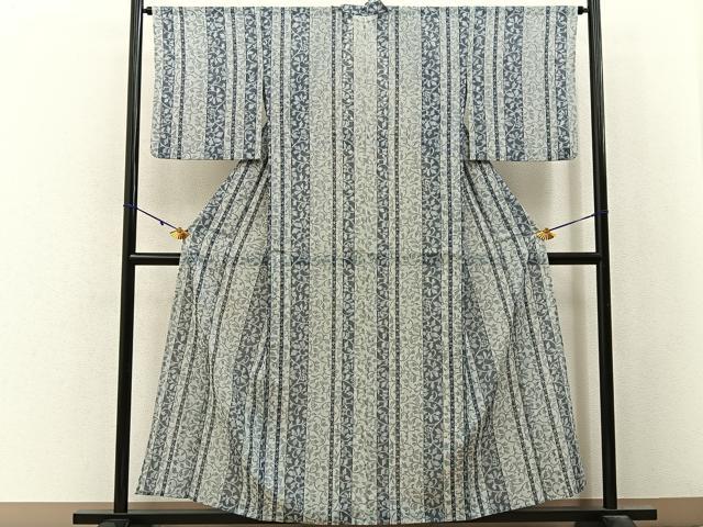 平和屋着物＊夏物　小紋　絽　葡萄蔦の葉文　洗える着物　BAAX6976hj