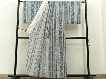 平和屋着物＊夏物　小紋　絽　葡萄蔦の葉文　洗える着物　BAAX6976hj