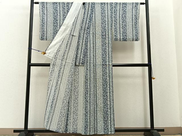平和屋着物＊夏物　小紋　絽　葡萄蔦の葉文　洗える着物　BAAX6976hj