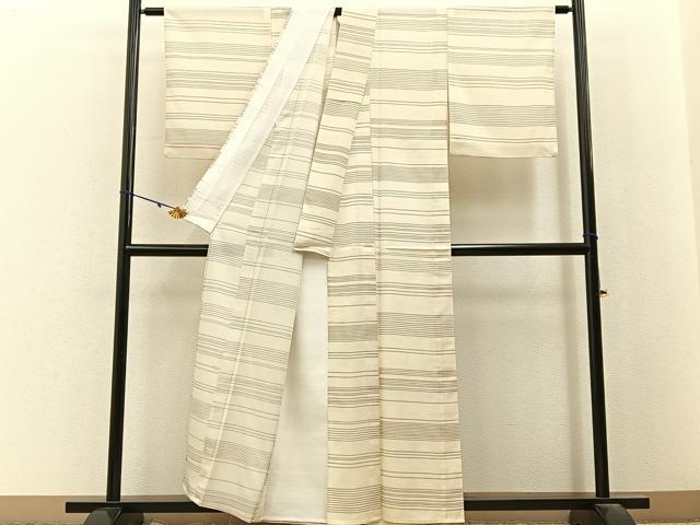 平和屋着物＊夏物　小紋　絽　横縞　洗える着物　BAAX6977hj