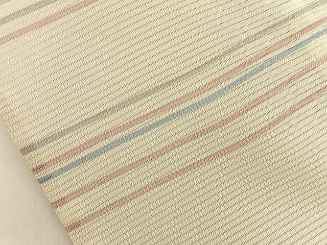 平和屋着物＊夏物　小紋　絽　横縞　洗える着物　BAAX6977hj