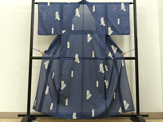 平和屋着物＊夏物　小紋　絽　短冊草花文　洗える着物　未使用　BAAX6978hj