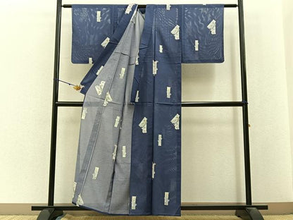 平和屋着物＊夏物　小紋　絽　短冊草花文　洗える着物　未使用　BAAX6978hj