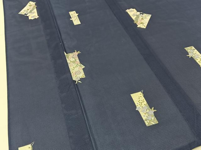 平和屋着物＊夏物　小紋　絽　短冊草花文　洗える着物　未使用　BAAX6978hj