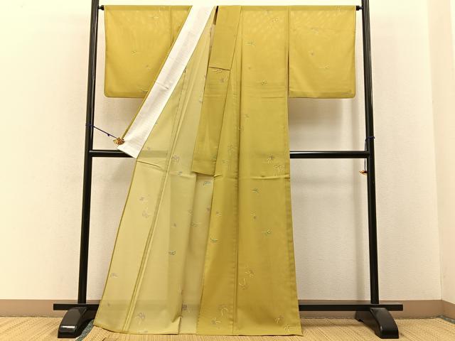 平和屋着物＊夏物　小紋　絽　舞蝶文　金彩　洗える着物　BAAX6980hj