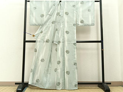 平和屋着物＊夏物　小紋　紗　桔梗丸文　洗える着物　BAAX6981hj