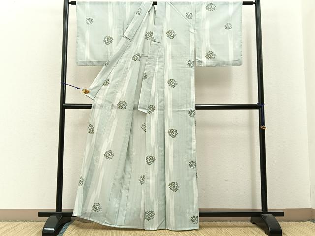 平和屋着物＊夏物　小紋　紗　桔梗丸文　洗える着物　BAAX6981hj