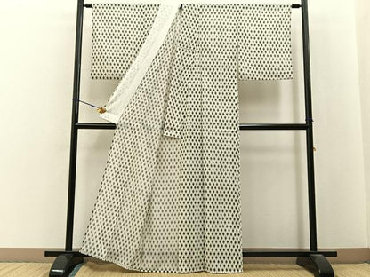 平和屋着物＊夏物　小紋　絽　菱文様　洗える着物　BAAX6984hj