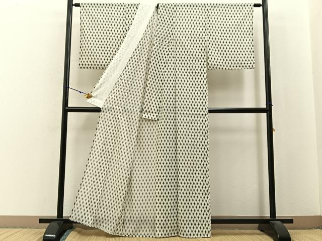 平和屋着物＊夏物　小紋　絽　菱文様　洗える着物　BAAX6984hj