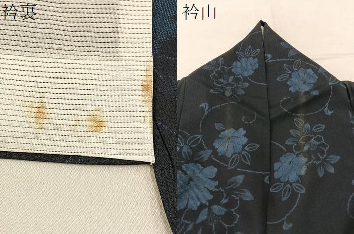 平和屋着物＊夏物　小紋　紗　草花文　濃紺地　BAAX6985hj