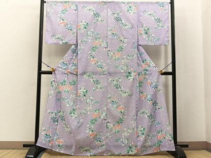 平和屋着物＊夏物　小紋　絽　枝花文　洗える着物　BAAX6986hj