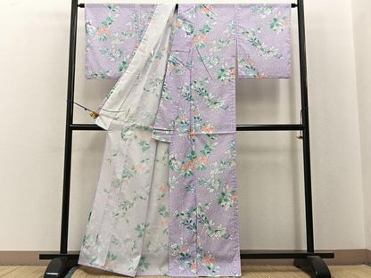平和屋着物＊夏物　小紋　絽　枝花文　洗える着物　BAAX6986hj