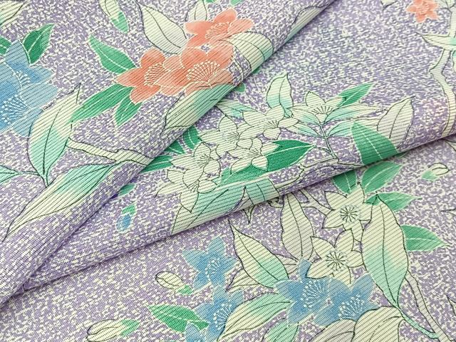 平和屋着物＊夏物　小紋　絽　枝花文　洗える着物　BAAX6986hj