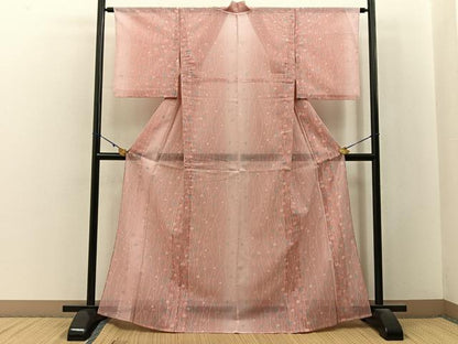 平和屋着物＊夏物　小紋　絽　菊　暈し染め　洗える着物　BAAX6987hj