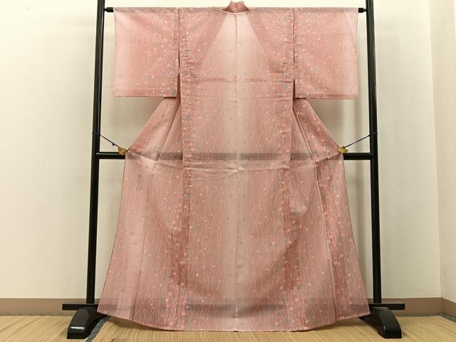 平和屋着物＊夏物　小紋　絽　菊　暈し染め　洗える着物　BAAX6987hj