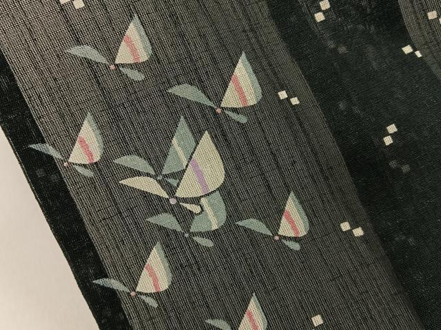 平和屋着物＊夏物　小紋　紗　舞蝶文　黒地　洗える着物　BAAX6989hj