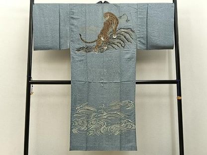 平和屋着物●男性　紬　アンサンブル　長襦袢(無双仕立て)セット　100亀甲　総詰め　羽裏：宝尽くし　正絹　逸品　未使用　BAAX6992hj
