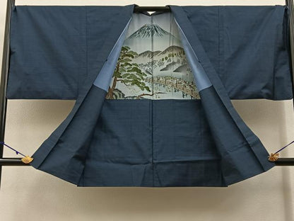 平和屋着物●男性　本場大島紬　アンサンブル　長襦袢(袷)セット　100亀甲　総詰め　羽裏：富士　正絹　逸品　BAAX6996hj