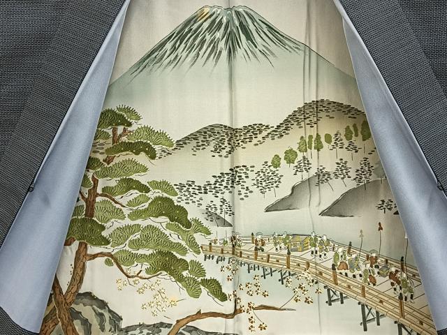 平和屋着物●男性　本場大島紬　アンサンブル　長襦袢(袷)セット　100亀甲　総詰め　羽裏：富士　正絹　逸品　BAAX6996hj