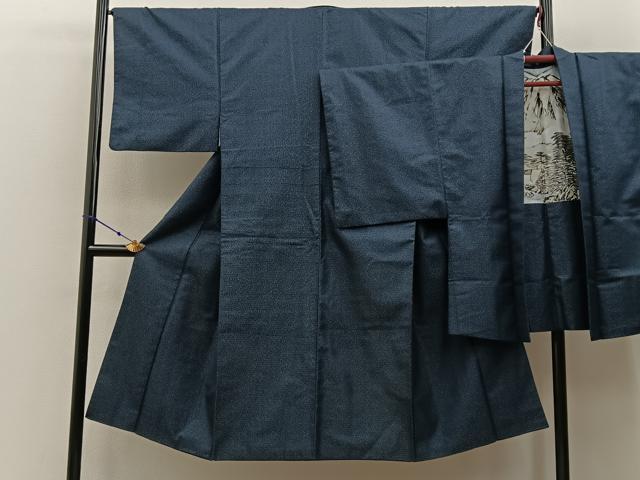 平和屋着物■男性　紬　アンサンブル　亀甲文様　羽裏：富士　正絹　逸品　BAAX6997hj