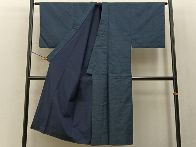 平和屋着物■男性　紬　アンサンブル　亀甲文様　羽裏：富士　正絹　逸品　BAAX6997hj