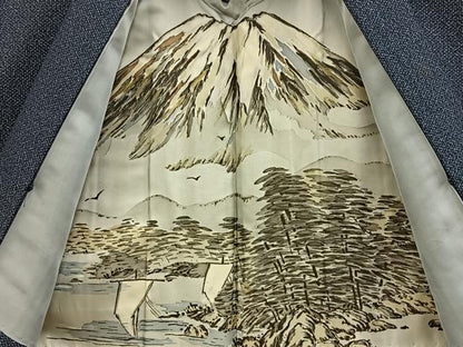 平和屋着物■男性　紬　アンサンブル　亀甲文様　羽裏：富士　正絹　逸品　BAAX6997hj