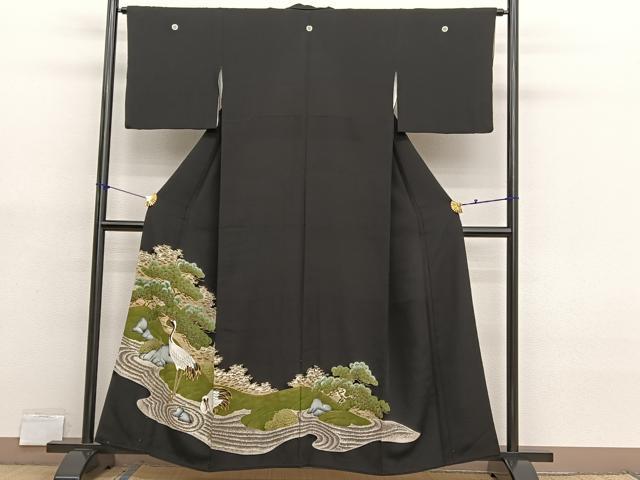 平和屋着物■豪華黒留袖　駒刺繍　群鶴　金彩　正絹　逸品　BAAX7003hv