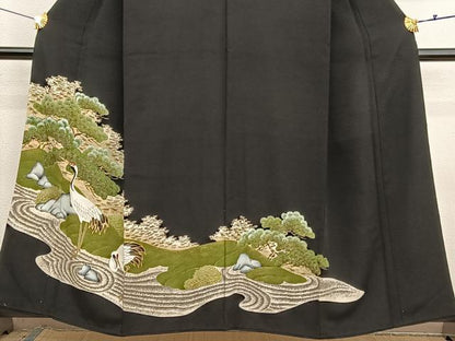 平和屋着物■豪華黒留袖　駒刺繍　群鶴　金彩　正絹　逸品　BAAX7003hv