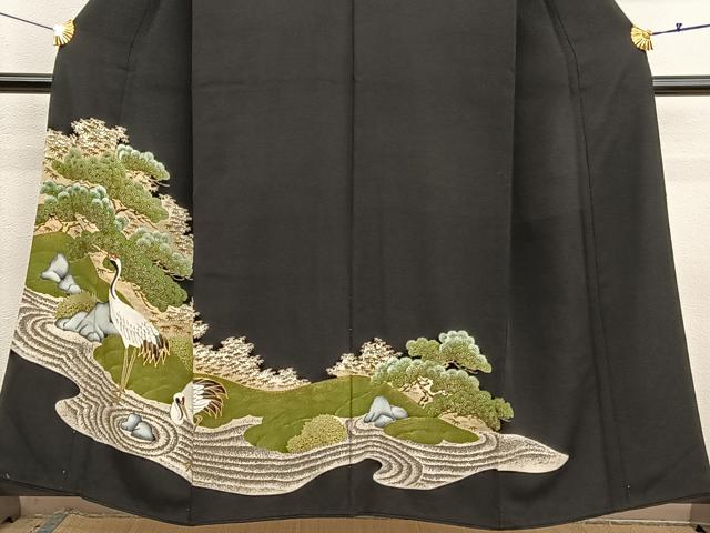 平和屋着物■豪華黒留袖　駒刺繍　群鶴　金彩　正絹　逸品　BAAX7003hv