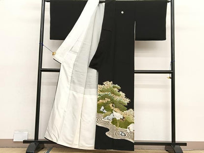 平和屋着物■豪華黒留袖　駒刺繍　群鶴　金彩　正絹　逸品　BAAX7003hv