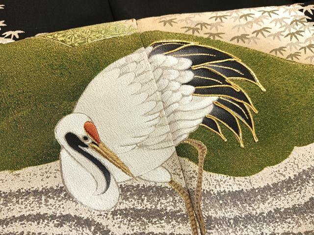 平和屋着物■豪華黒留袖　駒刺繍　群鶴　金彩　正絹　逸品　BAAX7003hv