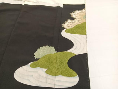 平和屋着物■豪華黒留袖　駒刺繍　群鶴　金彩　正絹　逸品　BAAX7003hv