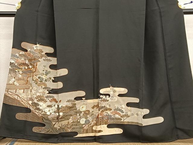平和屋着物■豪華黒留袖　駒刺繍　エ霞風景文　正絹　逸品　未使用　BAAX7005hv
