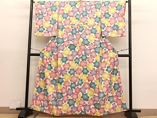平和屋着物■上質な小紋　草花文　正絹　逸品　BAAX7006hv
