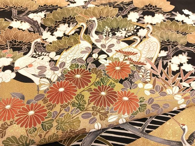 平和屋着物■豪華黒留袖　駒刺繍　群鶴浜松文　金彩　正絹　逸品　BAAX7007hv