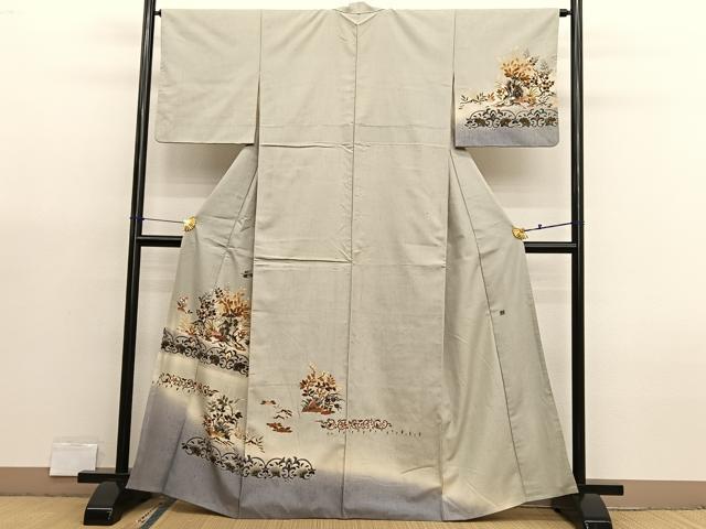 平和屋着物●訪問着　友禅　作家物　紬地　飛鳥更紗花文　正絹　逸品　BAAX7008hv