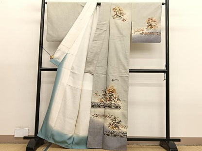 平和屋着物●訪問着　友禅　作家物　紬地　飛鳥更紗花文　正絹　逸品　BAAX7008hv
