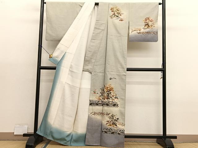 平和屋着物●訪問着　友禅　作家物　紬地　飛鳥更紗花文　正絹　逸品　BAAX7008hv