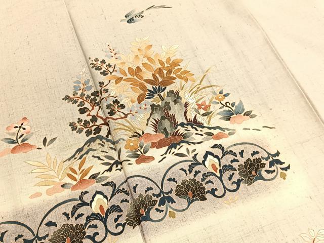 平和屋着物●訪問着　友禅　作家物　紬地　飛鳥更紗花文　正絹　逸品　BAAX7008hv