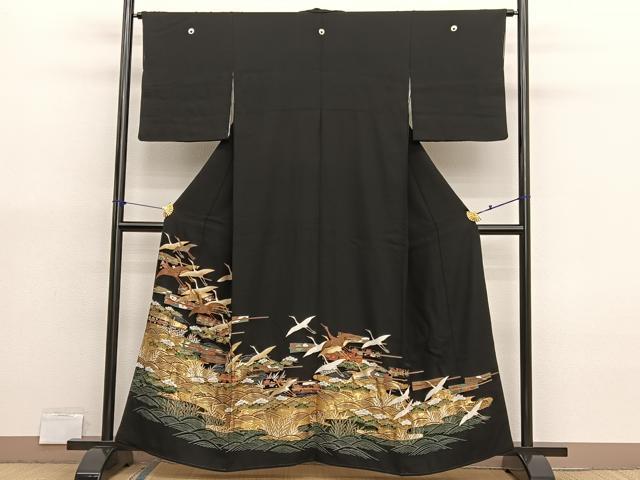 平和屋着物■豪華黒留袖　駒刺繍　立波飛鶴文　金彩　正絹　逸品　BAAX7011hv