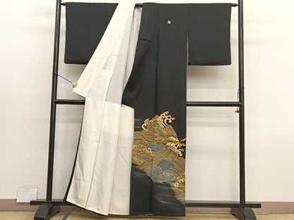 平和屋着物■豪華黒留袖　総刺繍　立波文　暈し染め　金銀糸　正絹　逸品　BAAX7013hv