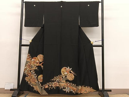 平和屋着物■豪華黒留袖　駒刺繍　鳳凰雪輪花文　金彩　正絹　逸品　BAAX7015hv