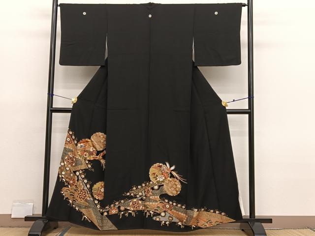 平和屋着物■豪華黒留袖　駒刺繍　鳳凰雪輪花文　金彩　正絹　逸品　BAAX7015hv
