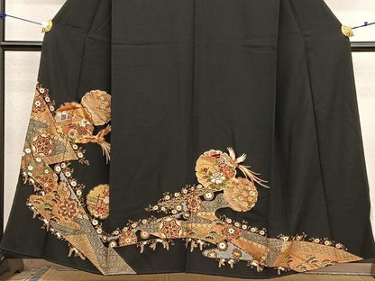 平和屋着物■豪華黒留袖　駒刺繍　鳳凰雪輪花文　金彩　正絹　逸品　BAAX7015hv