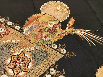平和屋着物■豪華黒留袖　駒刺繍　鳳凰雪輪花文　金彩　正絹　逸品　BAAX7015hv