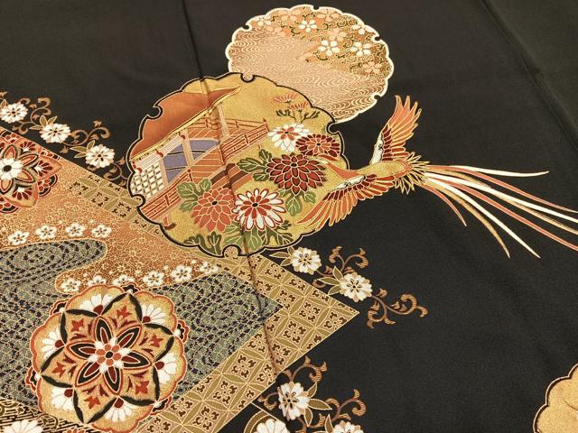 平和屋着物■豪華黒留袖　駒刺繍　鳳凰雪輪花文　金彩　正絹　逸品　BAAX7015hv