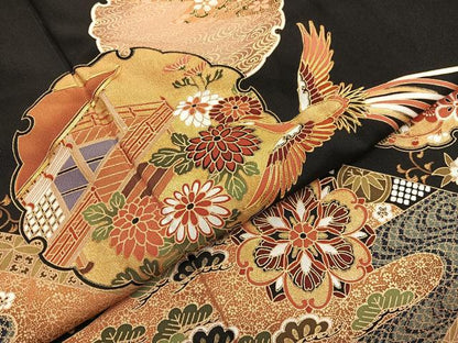 平和屋着物■豪華黒留袖　駒刺繍　鳳凰雪輪花文　金彩　正絹　逸品　BAAX7015hv
