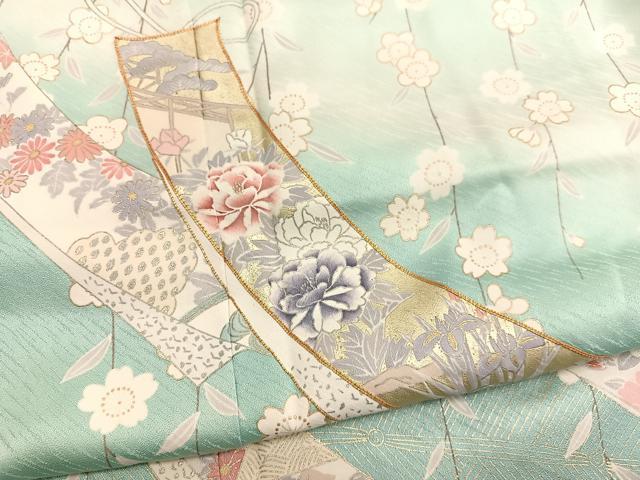 平和屋着物●訪問着　駒刺繍　短冊花文　暈し染め　金彩　鈴乃屋扱い　正絹　逸品　未使用　BAAX7016hv